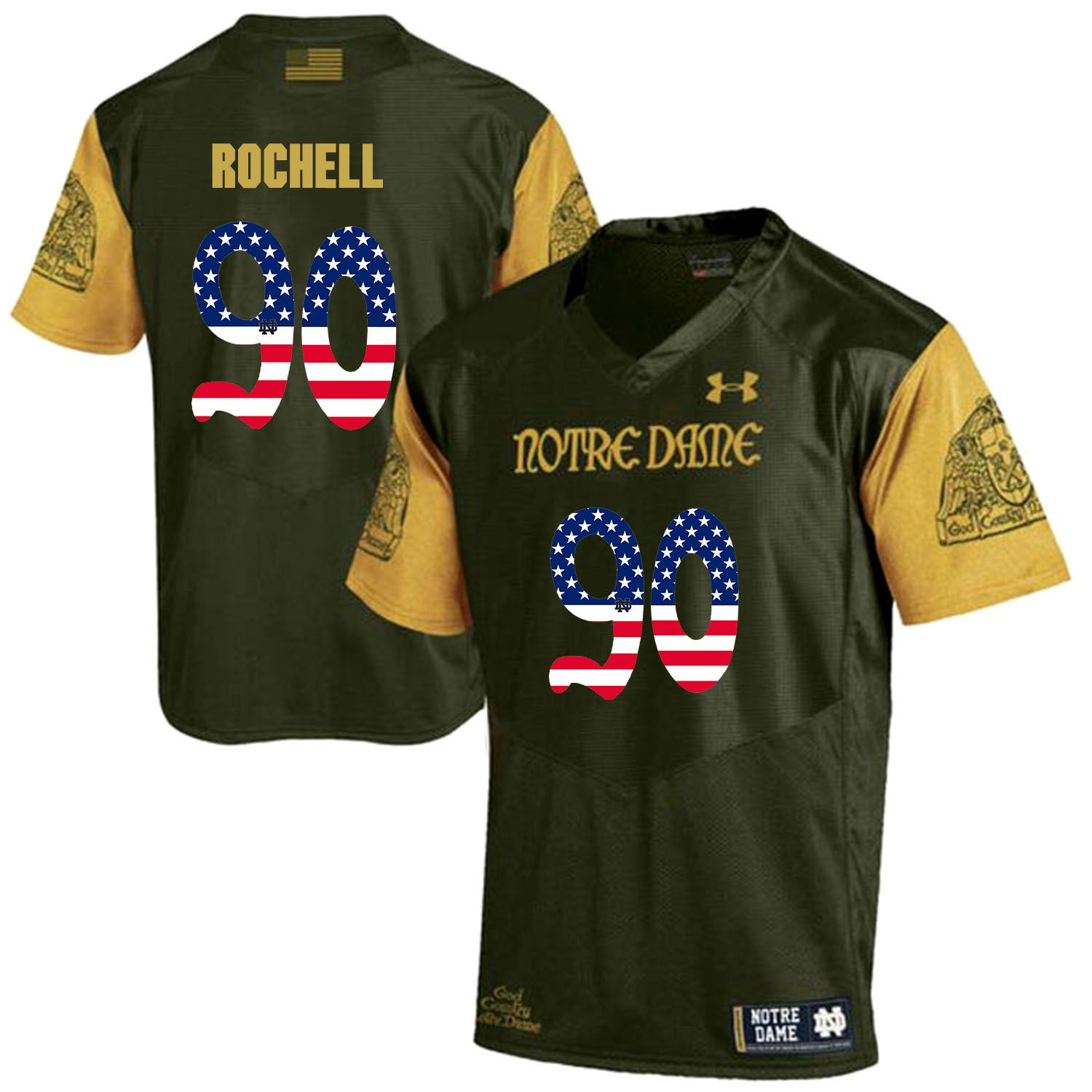 Men Norte Dame Fighting Irish #90 Rochell Green Flag Customized NCAA Jerseys